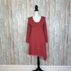 Lisa Bayne XS Bamboo French Terry Knit Asymmetric Shift Tunic Dress Lagenlook